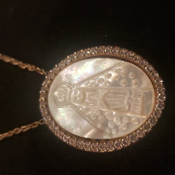 Italy 925 Gold Plated Sterling Silver Pearl Blessed Mother Virgin necklace - Picture 2 of 11